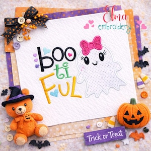Applique fantôme : motif de broderie d'Halloween Boo-ti-Ful (téléchargement numérique)