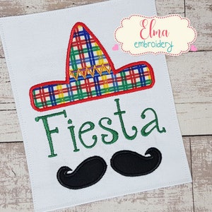 Fiesta Sombrero e Bigode - Desenho de Bordado à Máquina - Apliques - Bordado 5 de Mayo - 4x4 5x7 6x10 7x12 - Bordado Mexicano