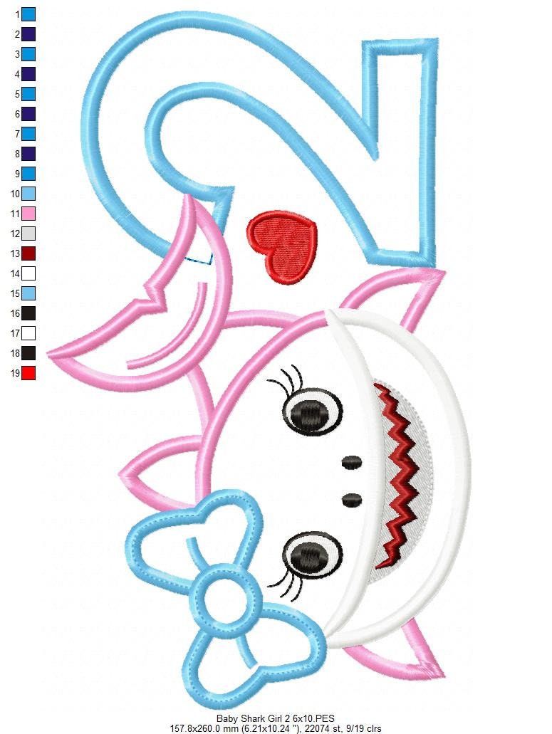 Baby Shark Girl Two 2nd Birthday Applique 4x4 5x7 6x10 - Etsy