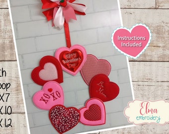 Valentines Hearts Wreath ITH Embroidery Design (5x7 6x10 7x12) (Digital Download)