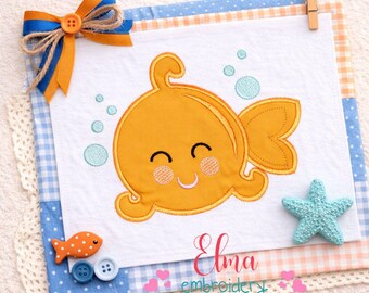 Golden Fish Embroidery Design, Ocean Animal Applique for Kids (Digital Download)