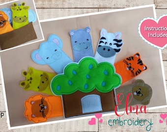 Safari Animals Finger Puppets ITH Embroidery Design (4x4)