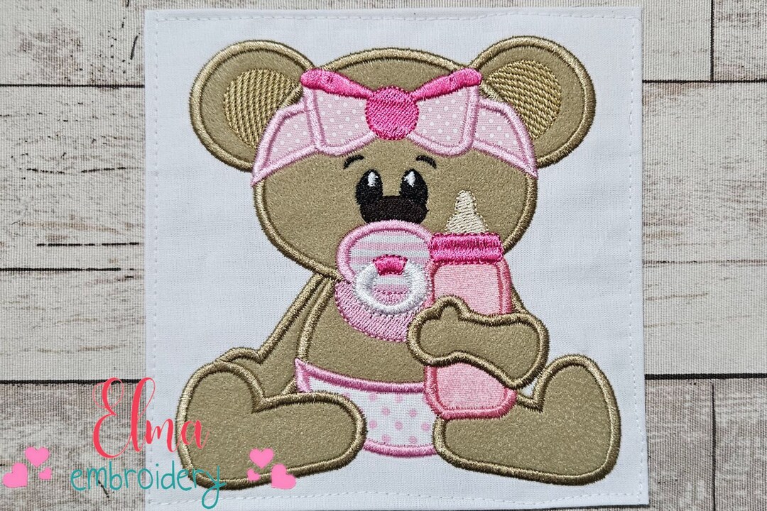 Baby Bear Girl Applique - Machine Embroidery Design (4x4 5x5 6x6 7x7 ...