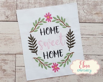 Home Sweet Home Blumenrahmen - Stickdatei (4x4 5x7 6x10 7x12)