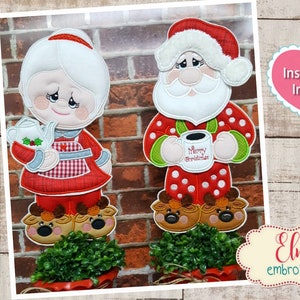 Santa and Mrs. Claus Having a Coffee ITH Project - Applique - 5x7 6x10 7x12 - Christmas - Machine Embroidery Design - Instructions Included