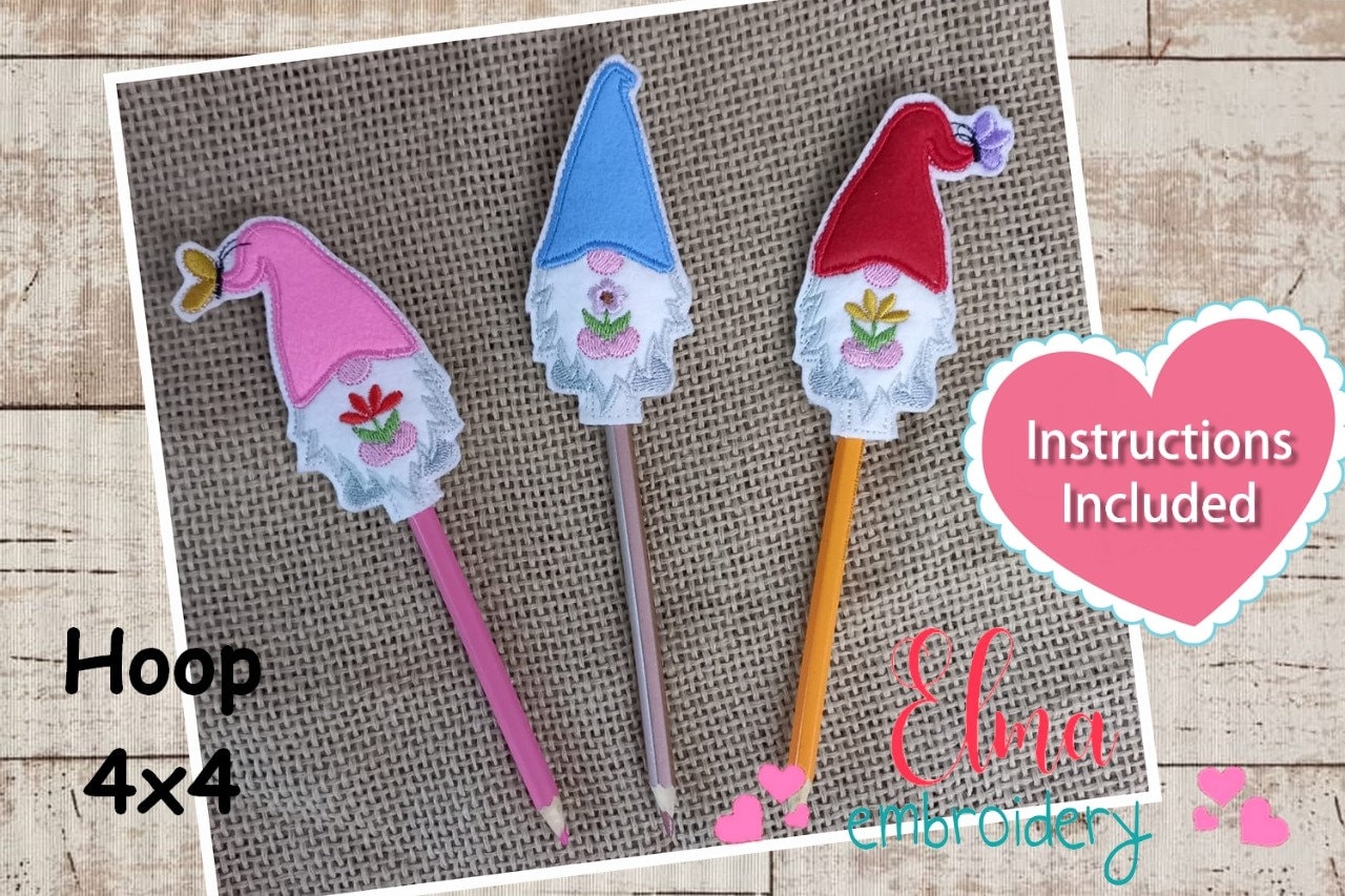 Cute Gnomes Pencil Topper ITH Project Applique Hoop 4x4 Etsy