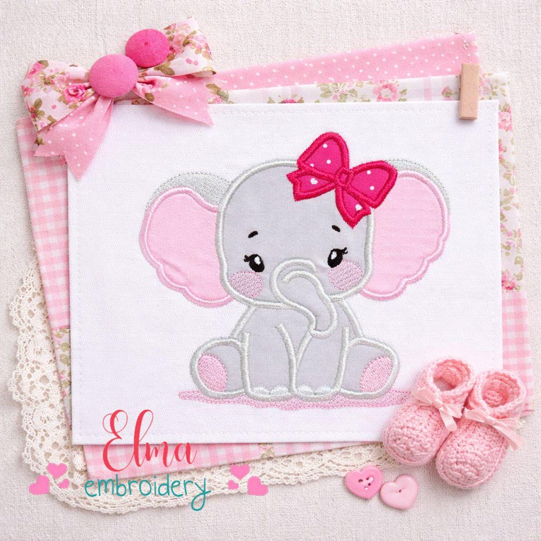 Elephant Girl Applique Embroidery Design for Baby Nursery Clothes ...