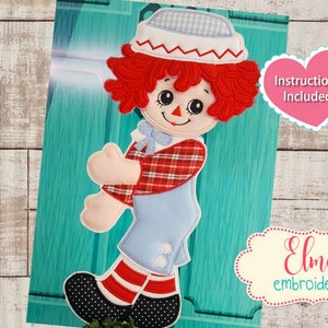 Projeto de bordado à máquina Raggedy Andy Doll - Apliques - 5x7 6x10 7x12 - Desenho de bordado à máquina - Instruções incluídas