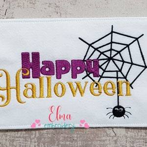 Happy Halloween Spider Web - Applique - 5x4 5x7 5x8 6x10 7x12 - Halloween Embroidery - Machine Embroidery Design - Spider web Embroidery