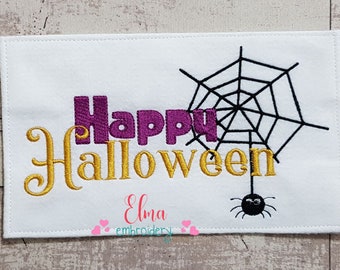 Happy Halloween Spider Web - Applique - 5x4 5x7 5x8 6x10 7x12 - Halloween Embroidery - Machine Embroidery Design - Spider web Embroidery