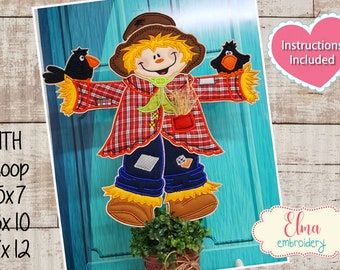 Vogelscheuche Stickdatei – Halloween Applikation (5x7, 6x10, 7x12) (Anleitung inklusive)