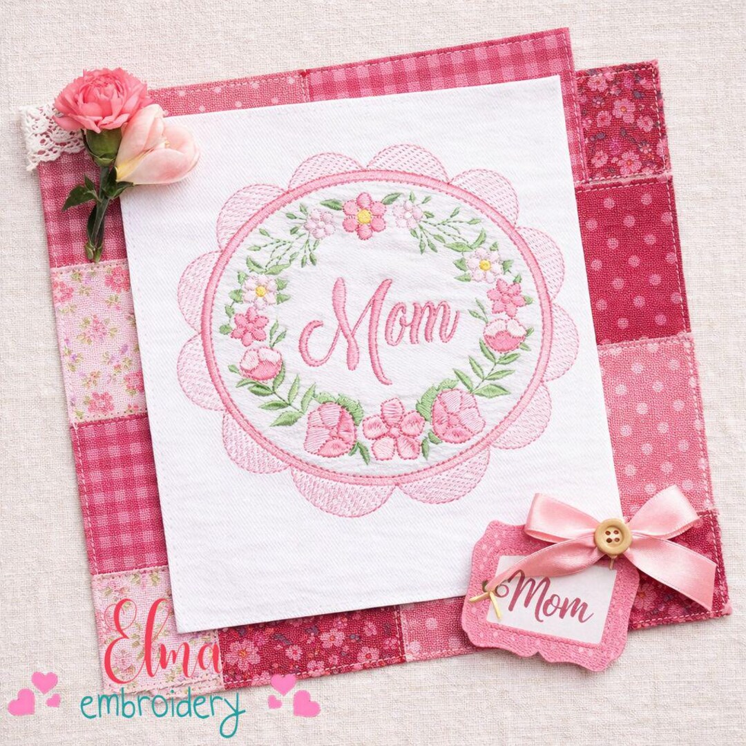 Mom Embroidered Frame Mom Floral Applique Embroidery Design: Mother’s Day Gift Frame (digital ...