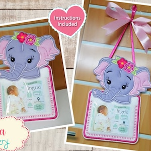 Elephant Girl Nursery Door Hanger and Portrait ITH Project - Applique - 5x7 6x10 7x12 - Machine Embroidery Design  Instructions Included