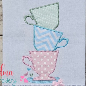 Stacked Teacups Applique: Kitchen Embroidery Design (Digital Download)