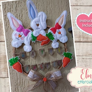 Three Bunnies ITH Embroidery Design: Easter Applique (5x7 5x8 6x10 7x12) (Instructions Included)