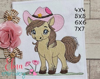 Cowgirl Pony Embroidery Design: Horse Fill Stitch (Digital Download