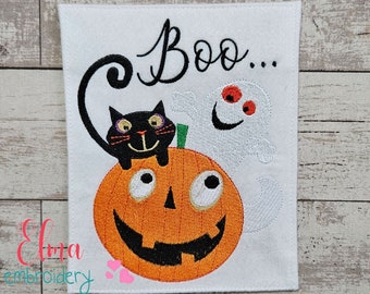 Halloween Pumpkin, Ghost, Cat Fill Stitch Embroidery Design (Digital Download)