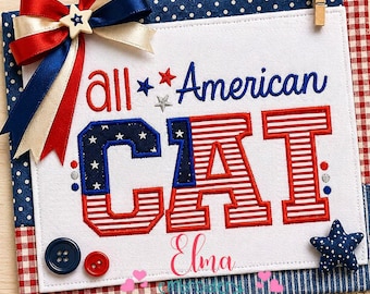 All American Cat Embroidery Design Patriotic Stars Applique USA Theme (Digital Download)