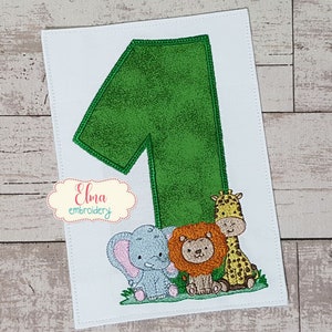 Safari Number 1 One 1st Birthday - Applique Embroidery - 5x7 6x10 - Machine Embroidery Design - Birthday Embroidery