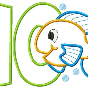 Fish Number Embroidery Designs Bundle: Ocean Birthday Applique (Digital Download) image 11
