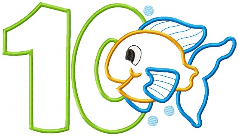 Fish Number Embroidery Designs Bundle: Ocean Birthday Applique (Digital Download) image 11