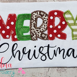 Joyeux Noël en zigzag appliqué : motif de broderie cloches (téléchargement numérique)