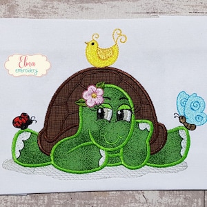 Cute Turtle Girl - Machine Embroidery Design - Applique Embroidery - Animal Embroidery - 5x3 5x4 5x6 5x7 6x10 7x12 - Turtle Embroidery