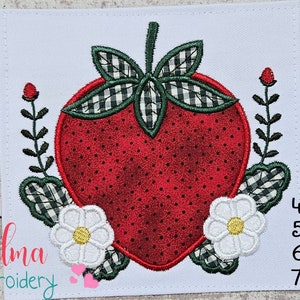 Strawberry and Flowers - Applique - 4x4 5x5 6x6 7x7 - Machine Embroidery Design- Fruit embroidery - Kitchen Embrodiery - strawberry Applique