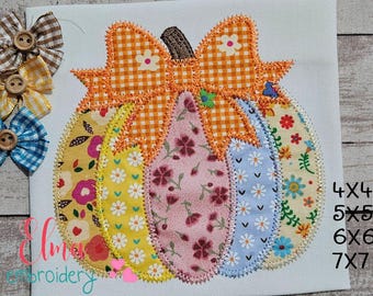 Patchwork Pumpkin Machine Embroidery Design: Fall Thanksgiving File (4x4-7x7)