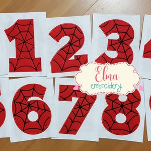 Spider Birthday Set Numbers 0-9 - Applique - 4x4 5x7 6x10 7x12 - Machine Embroidery Design - Birthday Embroidery