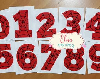 Aplique de números de cumpleaños de araña: Diseño de bordado a máquina (4x4, 5x7, 6x10, 7x12) (Descarga digital)