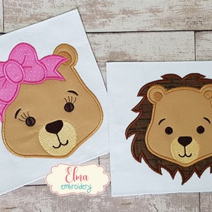 Lion Boy and Girl Machine Embroidery Design - Applique Embroidery - Set of 2 designs - 4x4 5x5 6x6 7x7 - Safari Embroidery