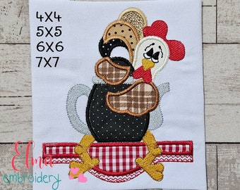 Rooster in Teapot Applique - Machine Embroidery Design (Digital Download)