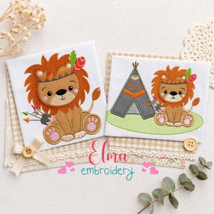 Boho Lion Embroidery Design Set Safari Animal Teepee Baby Nursery Decor Applique (Digital Download)