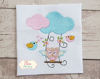 Owl with Flowers Machine Embroidery Design (Digital Download)