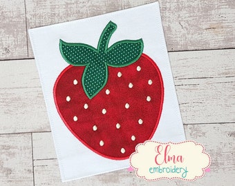 Strawberry Applique Embroidery Design: 4x4, 5x7, 6x10, 7x12 (Digital Download)