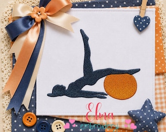 Elegant Pilates Girl with Ball Fill Stitch Machine Embroidery Design (Digital Download)
