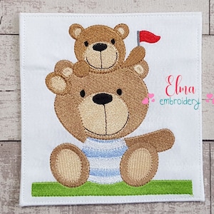 Teddy Bear Dad and Son Machine Embroidery Design (4x4 5x5 6x6 7x7)