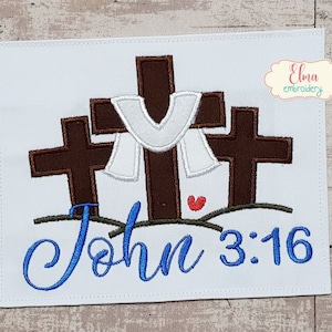 Cruz de Páscoa João 3:16 - Bordado de apliques - 4x4 5x4 5x7 5x8 6x10 7x12 - Design de bordado à máquina - Bordado religioso