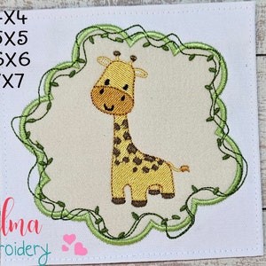 Safari Giraffe Boy Rahmen - Maschinenstickerei Design - Applikation - Tierstickerei - 4x4 5x5 6x6 7x7 - Giraffe Safari Animals Designs