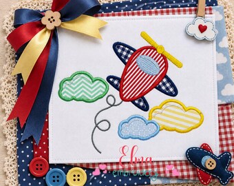 Airplane and Clouds Embroidery Design: Baby Plane Applique Nursery (Digital Download)