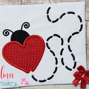 Valentines Heart Ladybug Applique - Machine Embroidery Design (Digital Download)