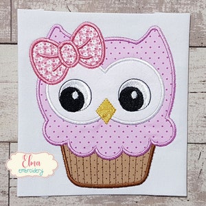 Cupcake Owl -  Machine Embroidery Design - Applique Embroidery - Animal Embroidery - 4x4 5x5 6x6 7x7 - Owl Applique - Owl Embroidery