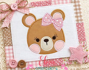 Girl Teddy Bear Embroidery Design: Baby Nursery Applique (Digital Download)