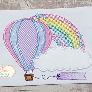 Hot Air Balloon Rainbow Embroidery Design (Digital Download)