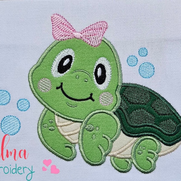 Sea Turtle Girl - Machine Embroidery Design - Applique Embroidery - Animal Embroidery - 4x4 5x4 5x7 5x8 6x10 7x12 - Turtle Embroidery