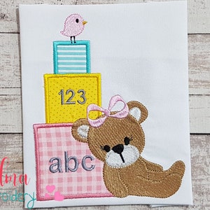 Teddy Bear Girl and Gift Boxes - Machine Embroidery Design - Applique - 4x4 5x4 5x7 5x8 6x10 7x12 - Teddy Bear Girl Embroidery