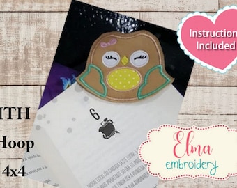 Owl Applique Bookmarker ITH Project: Machine Embroidery Design (4x4 5x7 Hoop)