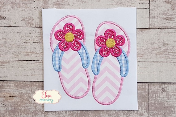 Summer Flip Flops Machine Embroidery Design: Flower Applique (4x4 5x5 6x6 7x7)
