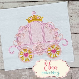 プリンセスの馬車 - アップリケ刺繍デザイン - 4x4 5x5 5x7 - 機械刺繍デザイン - プリンセス刺繍 - 新生児刺繍
